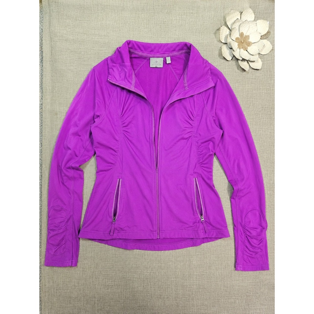 Athleta Womens Purple Hooded Performance Full Zip Jacket Ruched Running Size M
